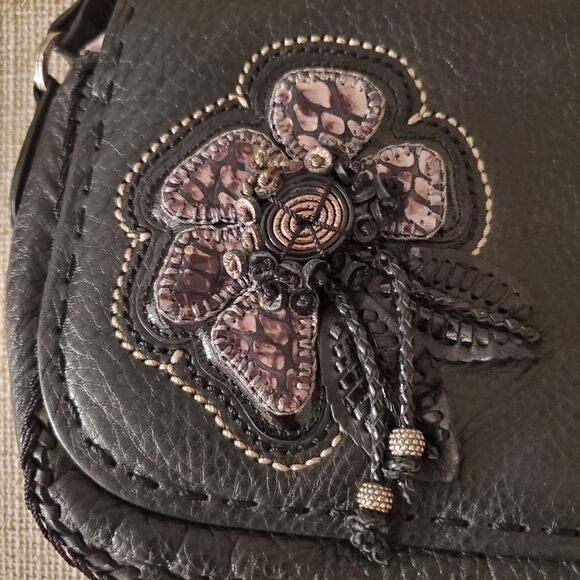 Brighton Jeweled Front Pebbled Leather Crossbody Purse - Picture 5 of 15